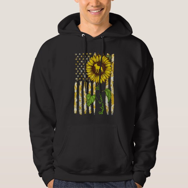 Boston Terrier Mum Sunflower American Flag Dog Hoodie (Front)