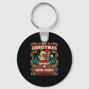 Boston Terrier My Christmas Spirit Dog Santa Claus Key Ring