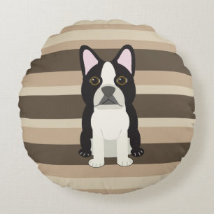 Boston Terrier Neutral striped  Round Cushion
