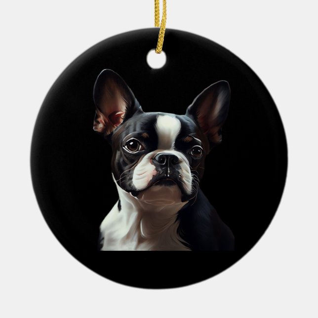 Boston Terrier - Oil Paint Classic T-Shirt Ceramic Ornament (Front)