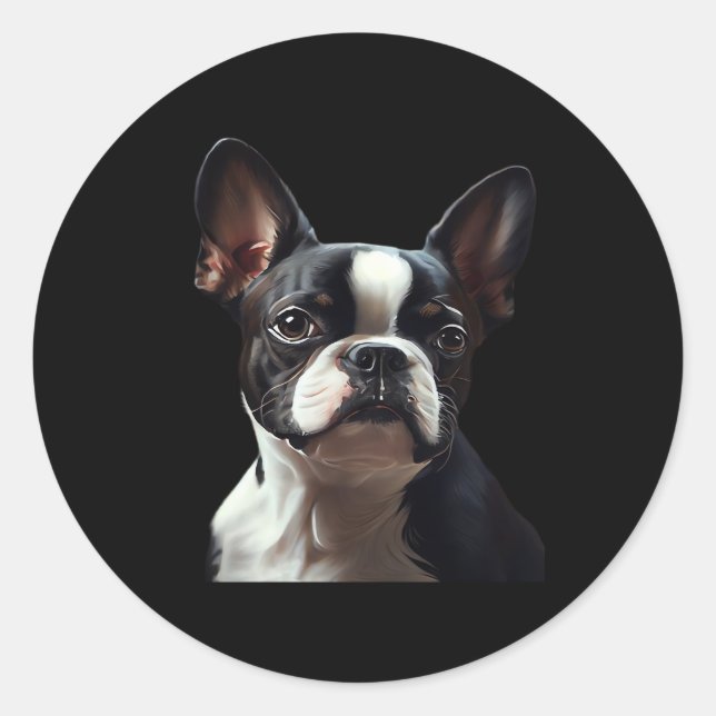 Boston Terrier - Oil Paint Classic T-Shirt Classic Round Sticker (Front)