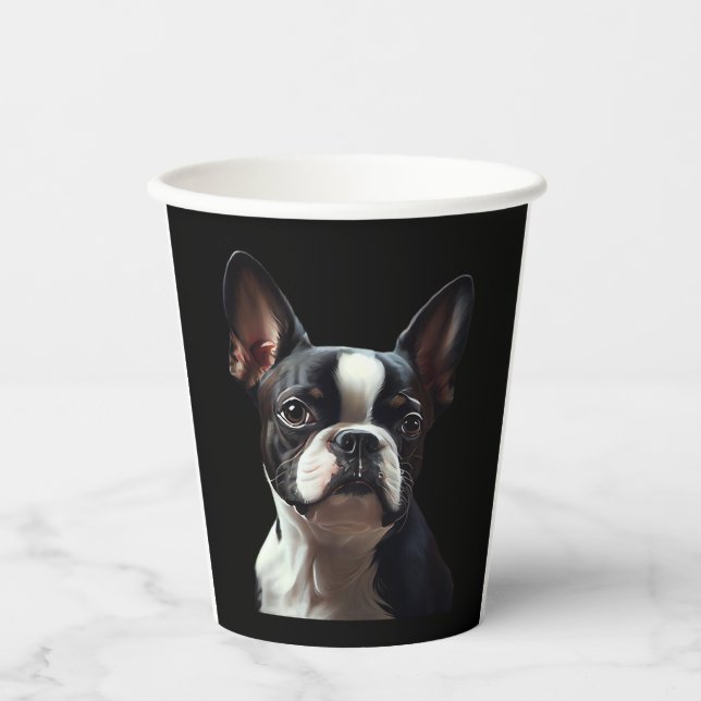 Boston Terrier - Oil Paint Classic T-Shirt Paper Cups (Front)