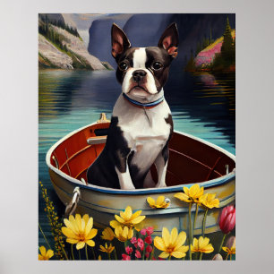 Boston Terrier on a Paddle: A Scenic Adventure Poster