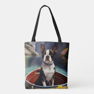 Boston Terrier on a Paddle: A Scenic Adventure Tote Bag