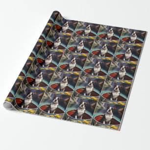 Boston Terrier on a Paddle: A Scenic Adventure Wrapping Paper