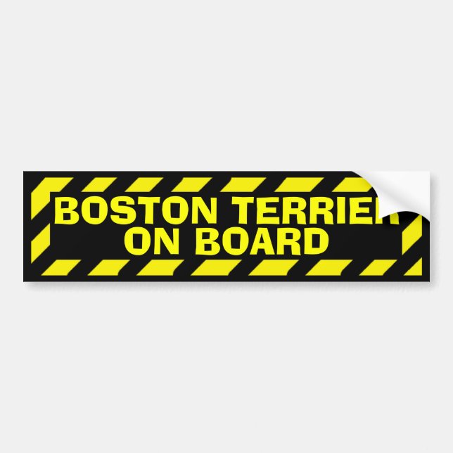 Boston Terrier on board yellow caution sticker (Front)