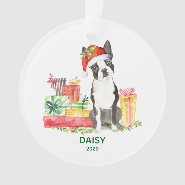 Boston Terrier Ornament with Dog Name (Front)