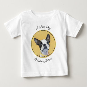 Boston Terrier Painting - Cute Original Dog Art Baby T-Shirt