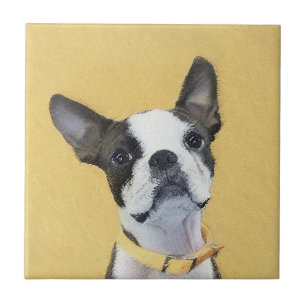 Boston Terrier Painting - Cute Original Dog Art Ceramic Tile