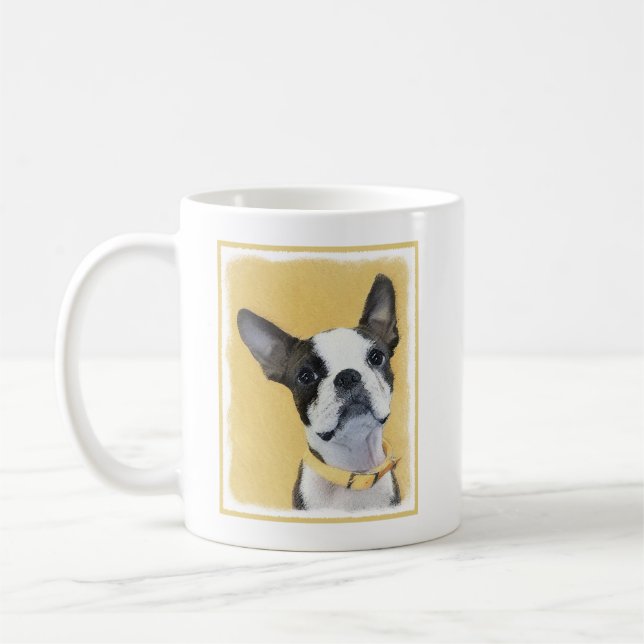 Boston Terrier Painting - Cute Original Dog Art Coffee Mug (Left)