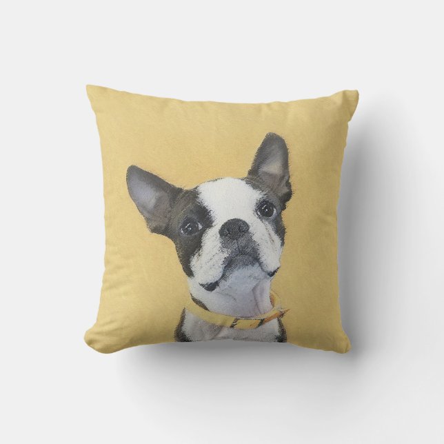 Boston Terrier Painting - Cute Original Dog Art Cushion (Front)