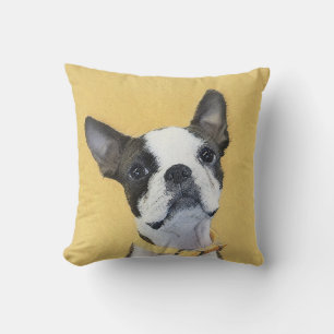 Boston Terrier Painting - Cute Original Dog Art Cushion