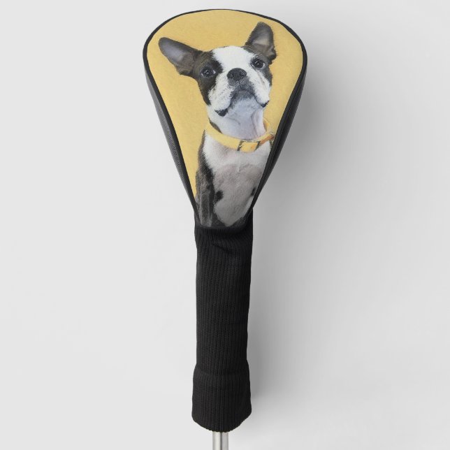 Boston Terrier Painting - Cute Original Dog Art Golf Head Cover (Front)