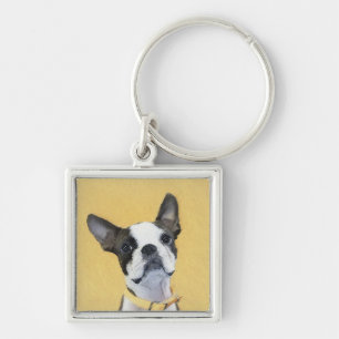 Boston Terrier Painting - Cute Original Dog Art Key Ring