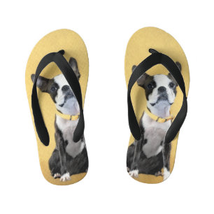 Boston Terrier Painting - Cute Original Dog Art Kid's Thongs