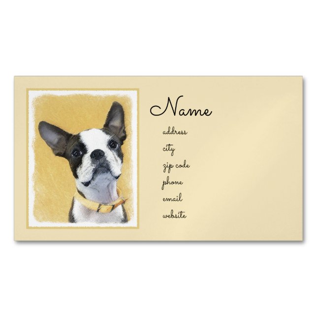 Boston Terrier Painting - Cute Original Dog Art Magnetic Business Card (Front)