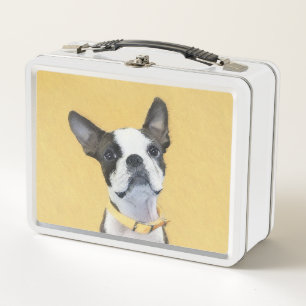 Boston Terrier Painting - Cute Original Dog Art Metal Lunch Box