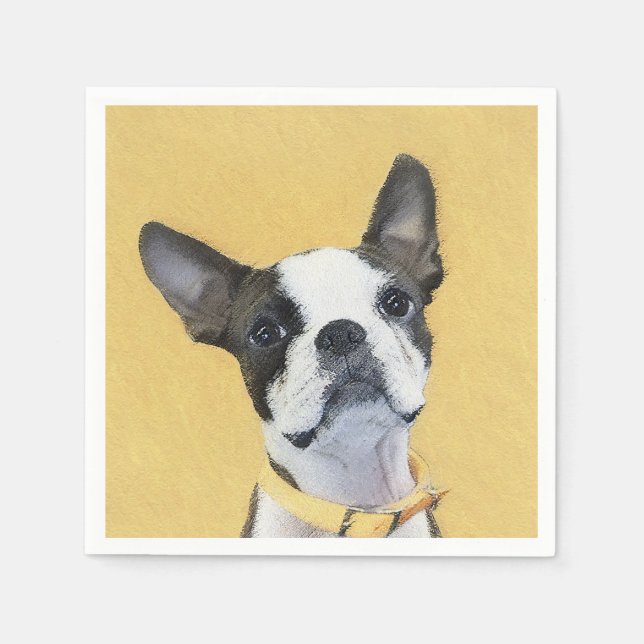 Boston Terrier Painting - Cute Original Dog Art Napkin (Front)