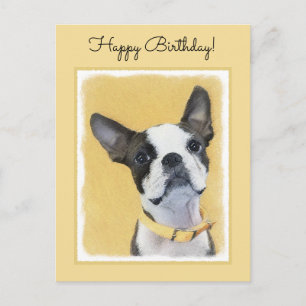 Boston Terrier Painting - Cute Original Dog Art Postcard