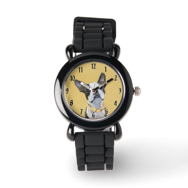 Boston Terrier Painting - Cute Original Dog Art Watch (Front)