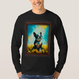 Boston Terrier Painting Sunflower Flower Mom Women T-Shirt
