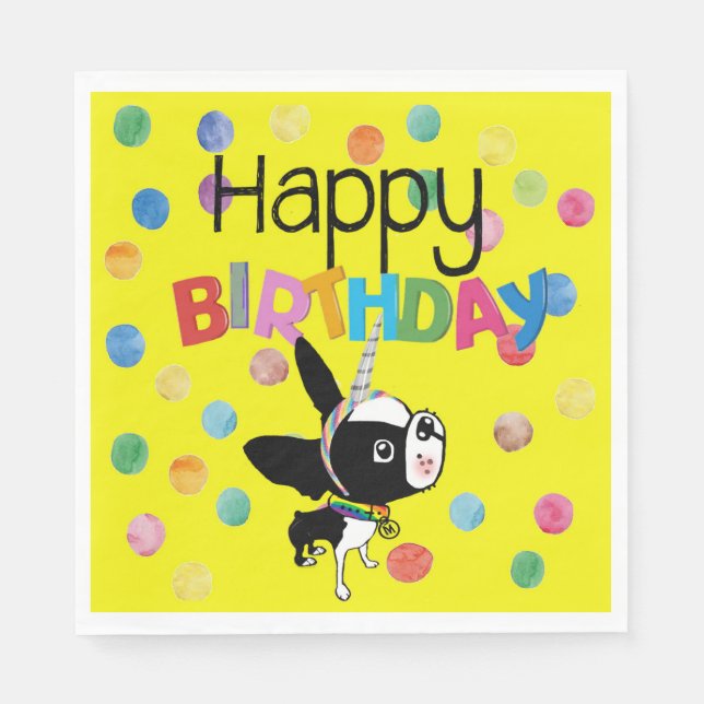 Boston Terrier paper birthday napkin Mirabelle  (Front)