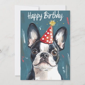 Boston Terrier Party Hat Birthday Party Invitation