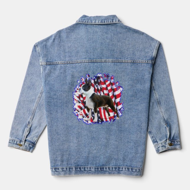 Boston Terrier Patriot Denim Jacket (Back)