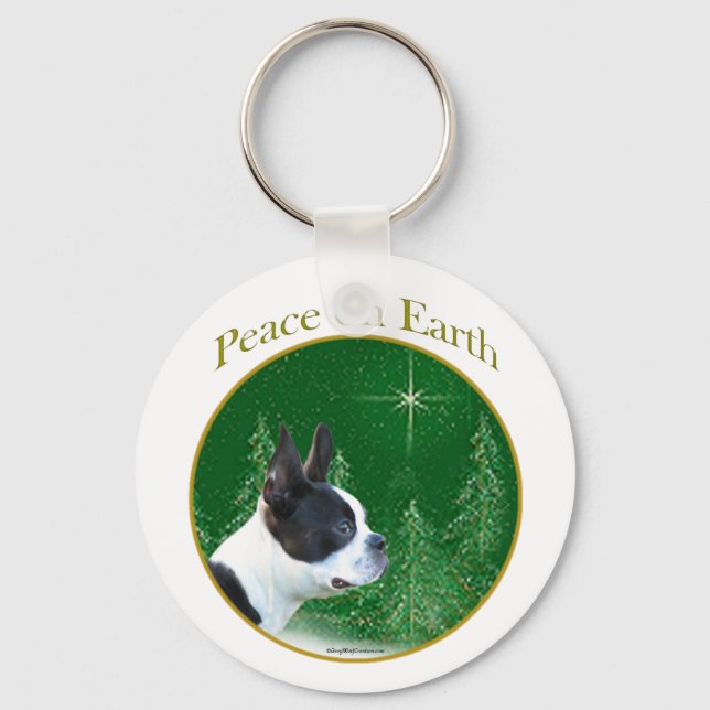Boston Terrier Peace Key Ring (Front)