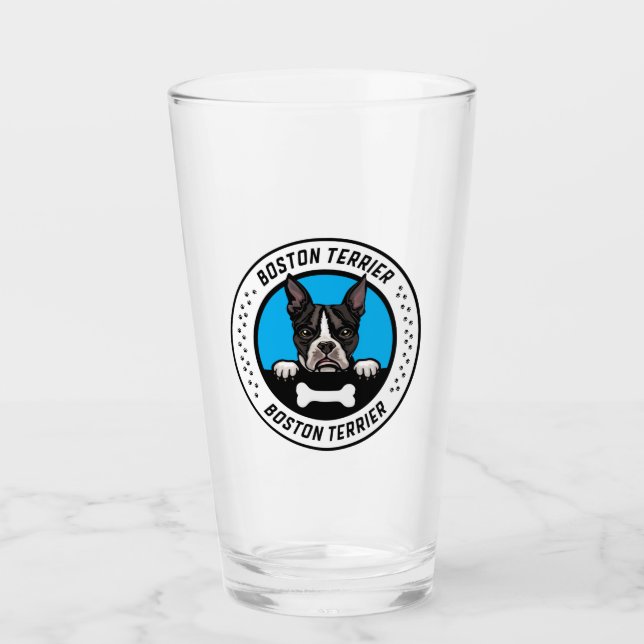 Boston Terrier Peeking Illustration Badge Glass (Front)