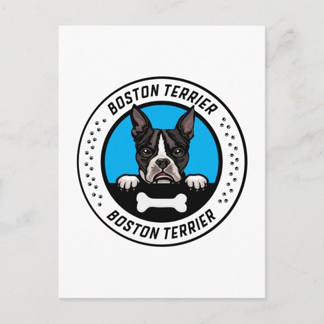 Boston Terrier Peeking Illustration Badge Postcard (Front)