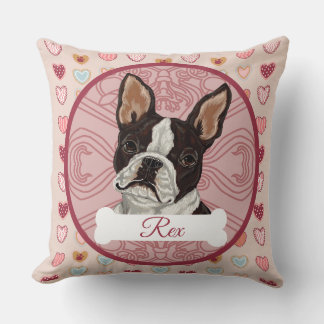 Boston Terrier Personalize Valenting Heart Pillow
