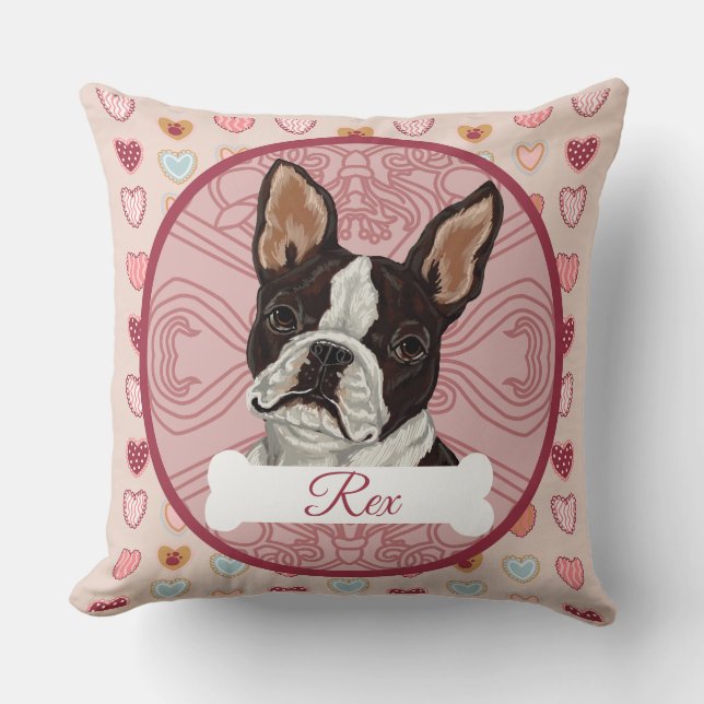 Boston Terrier Personalize Valenting Heart Pillow (Front)