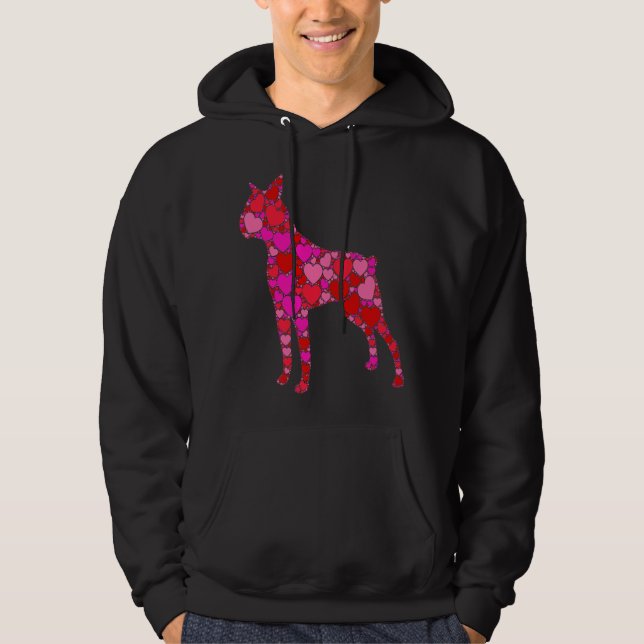 Boston Terrier Pink Red Heart For Women Men Hoodie (Front)
