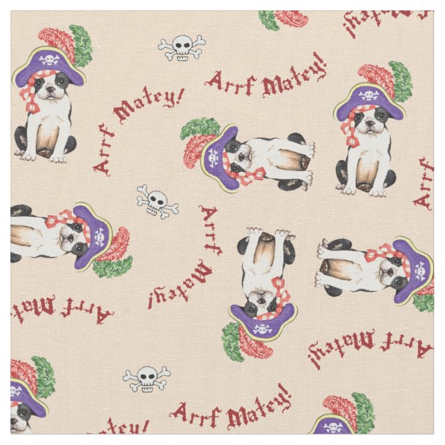 Boston Terrier Pirate Fabric (Close Up)