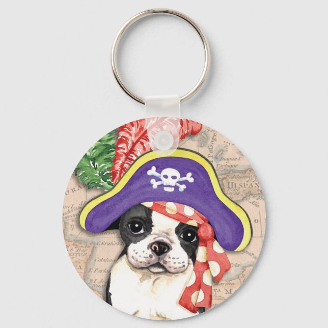Boston Terrier Pirate Key Ring (Front)