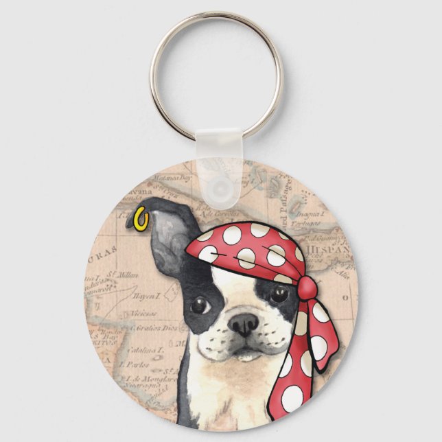 Boston Terrier Pirate Key Ring (Front)