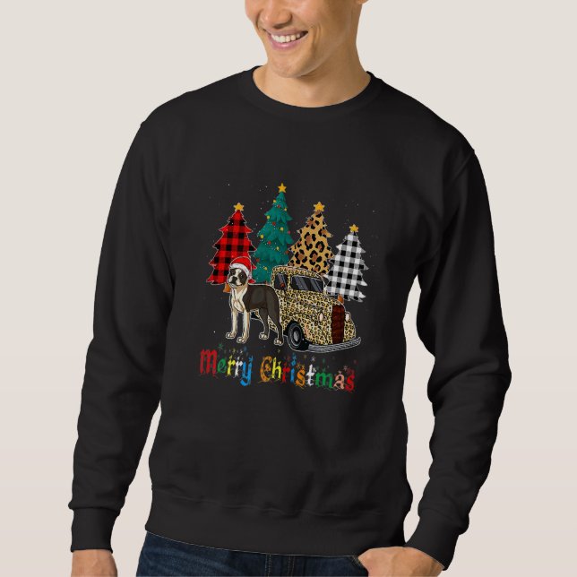 Boston Terrier plaid leopard xmas tree holiday   Sweatshirt (Front)
