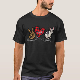 Boston Terrier Plaid Peace Love Cute Dog T-Shirt