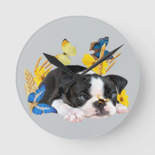 Boston Terrier Play Day Round Clock