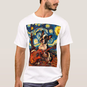 Boston Terrier Playing Guitar Cute Dog Lover T-Shi T-Shirt