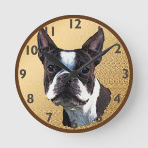 Boston Terrier Portrait Round Clock