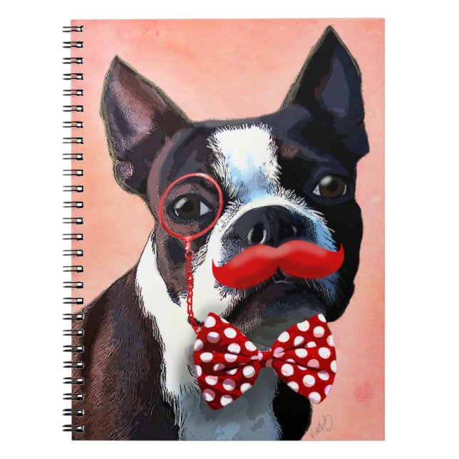 Boston Terrier Portrait with Red Bow Tie and 2 Notebook (Front)