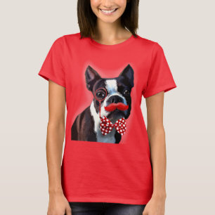 Boston Terrier Portrait with Red Bow Tie and 2 T-Shirt