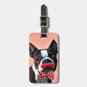 Boston Terrier Portrait with Red Bow Tie and 3 Luggage Tag