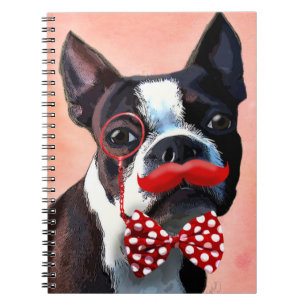 Boston Terrier Portrait with Red Bow Tie and 3 Notebook
