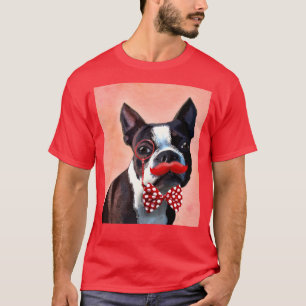 Boston Terrier Portrait with Red Bow Tie and 3 T-Shirt