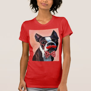 Boston Terrier Portrait with Red Bow Tie and 3 T-Shirt