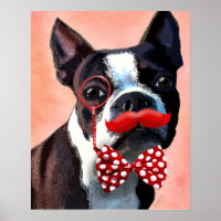 Boston Terrier Portrait with Red Bow Tie