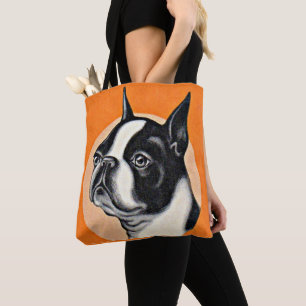Boston terrier print tote bag